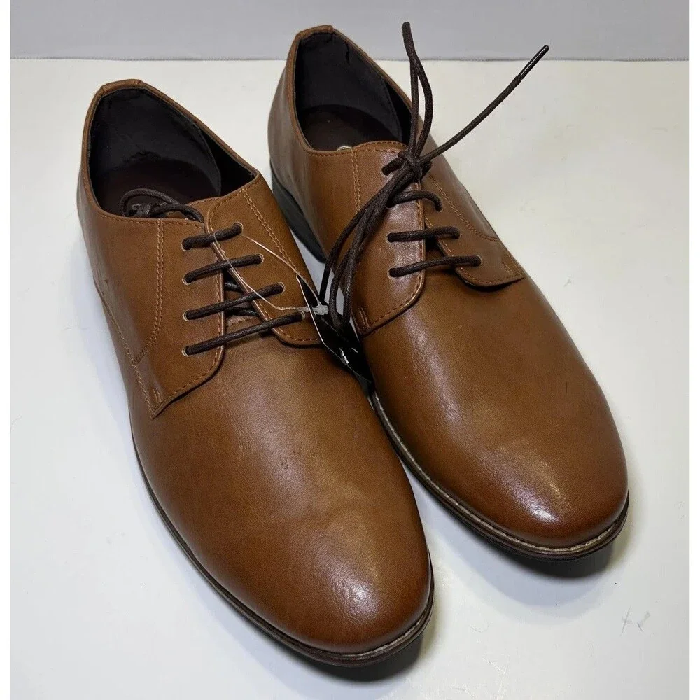 Jousen Dress Shoes Men's Size 9.5 Brown Faux Leather Lace Up Derby Oxford 5A098